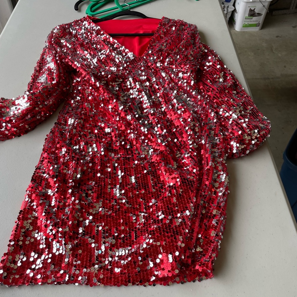 Red sequined dress…. Semi formal or party.